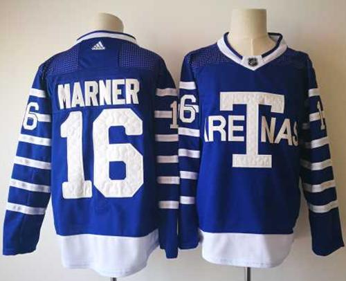 Adidas Maple Leafs #16 Mitchell Marner Blue Authentic 1918 Arenas Throwback Stitched NHL Jersey - Click Image to Close